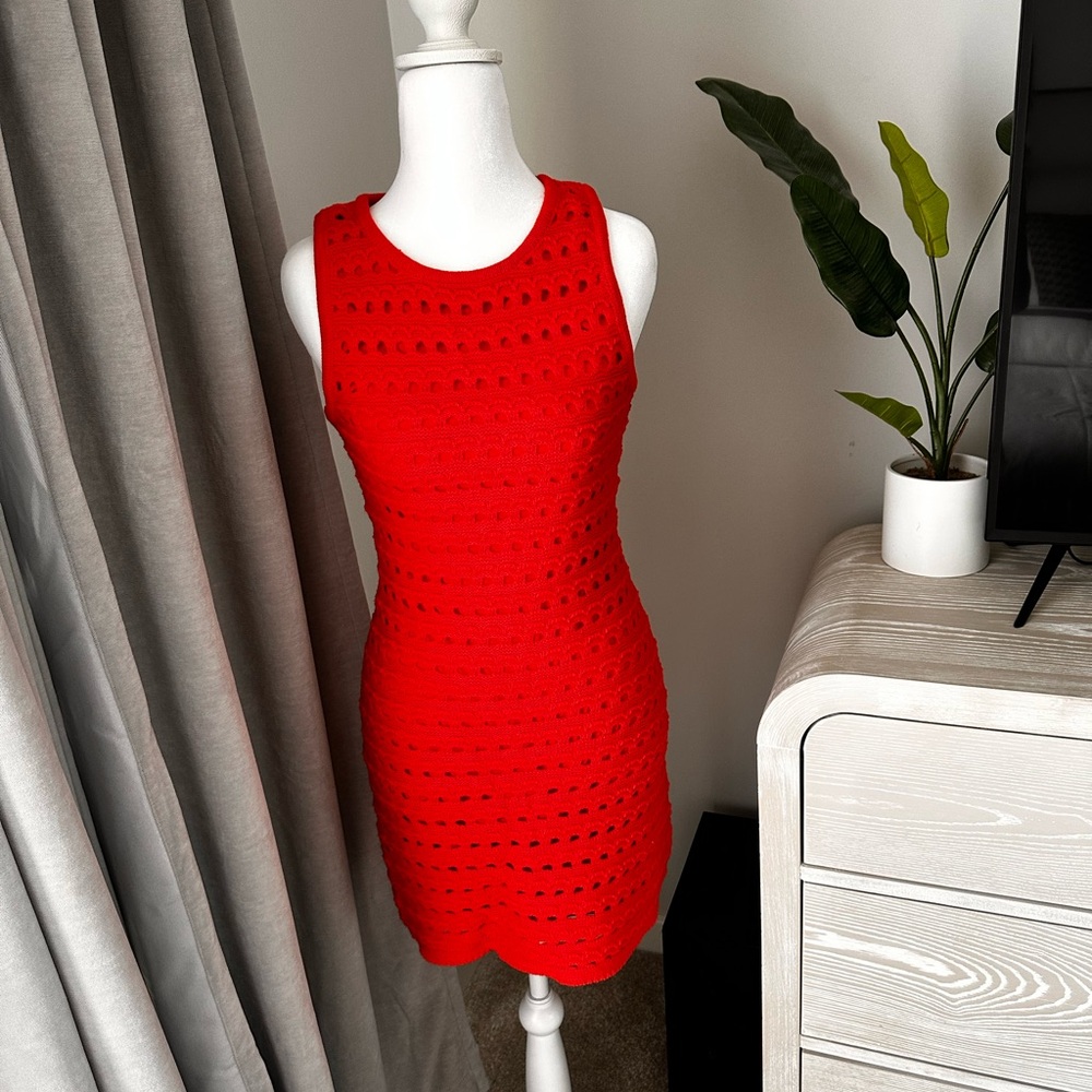Lulu's Red Sheath Mini Dress Crew Neck Sleeveless